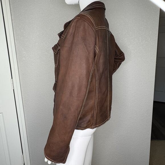 Vintage 90s Wilson’s Womens Leather Jacket Blazer Brown Pockets Western Size L - Picture 3 of 10